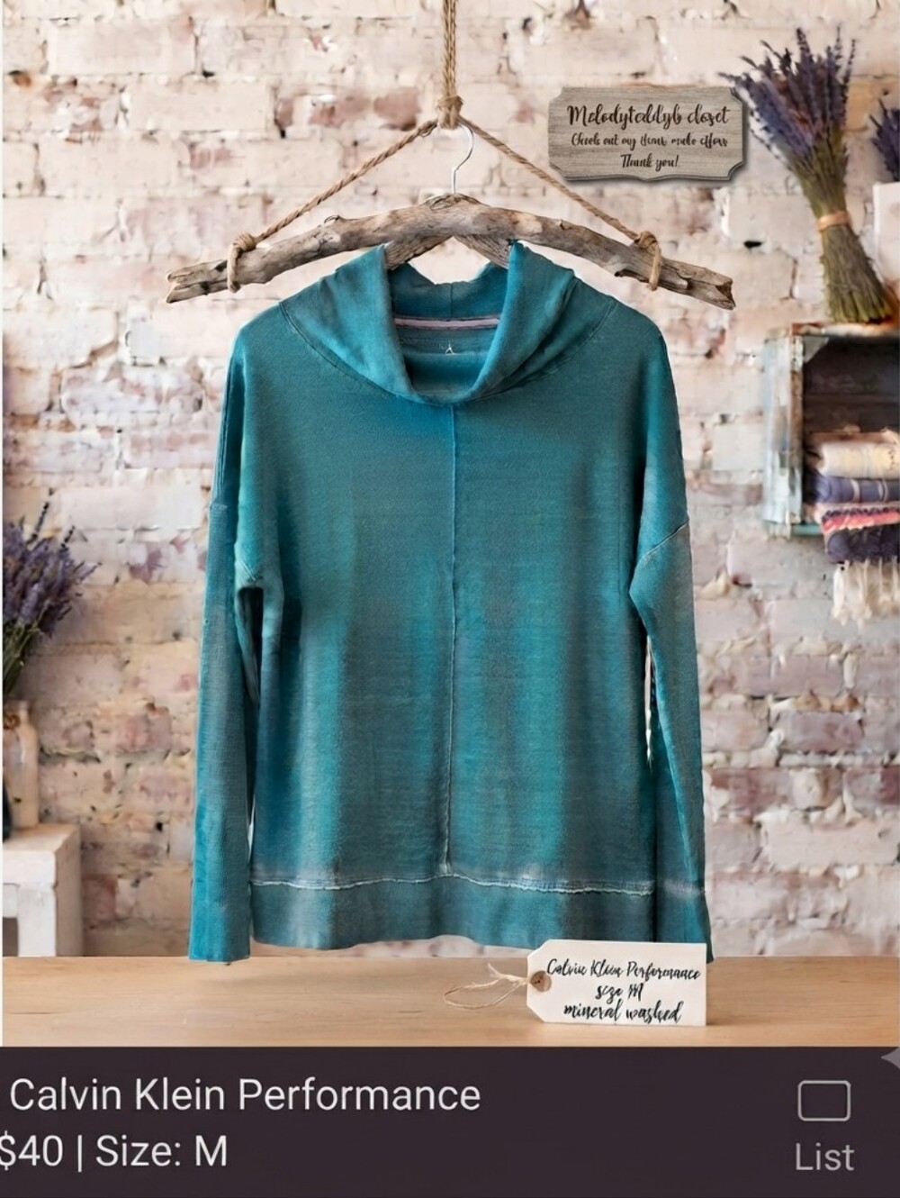 Calvin Klein Performance Teal Cowl Neck Mineral Washed Sweater/Sweatshirt Sz M